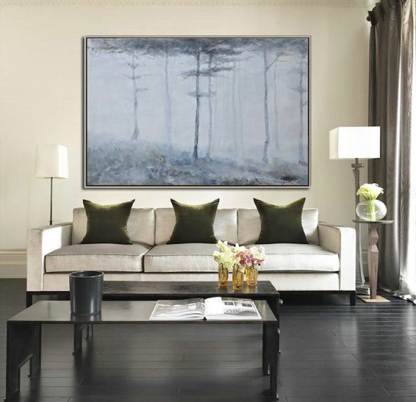 Large Abstract Painting On Canvas,Horizontal Abstract Landscape Oil Painting On Canvas,Canvas Wall Art,White,Grey,Black - Image 3