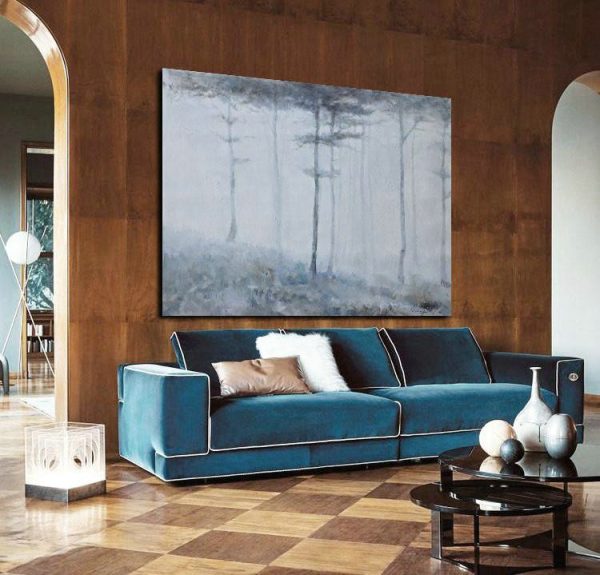 Large Abstract Painting On Canvas,Horizontal Abstract Landscape Oil Painting On Canvas,Canvas Wall Art,White,Grey,Black - Image 7