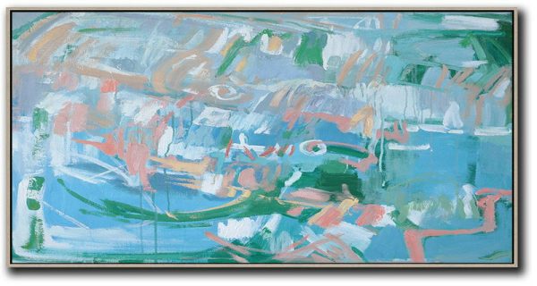 Hand Painted Extra Large Abstract Painting,Panoramic Abstract Oil Painting On Canvas,Original Abstract Painting Canvas Art,Blue,Green,Pink,White.etc