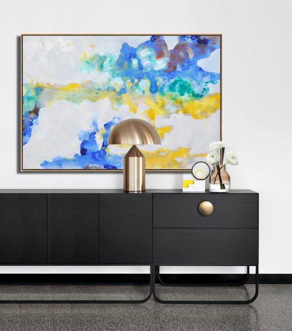 Abstract Painting Extra Large Canvas Art,Hand Painted Horizontal Abstract Oil Painting On Canvas,Hand Painted Abstract Art,Grey,Yellow,Blue.etc - Image 3