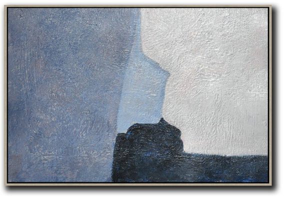 Oversized Canvas Art On Canvas,Horizontal Palette Knife Contemporary Art,Acrylic Painting Canvas Art,White,Blue,Black.etc