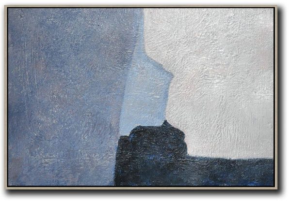 Oversized Canvas Art On Canvas,Horizontal Palette Knife Contemporary Art,Acrylic Painting Canvas Art,White,Blue,Black.etc