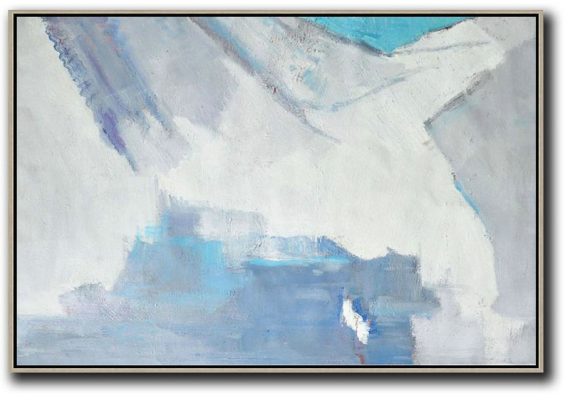 Modern Living Room Decor,Oversized Horizontal Contemporary Art,Contemporary Art Acrylic Painting,White,Grey,Blue.etc