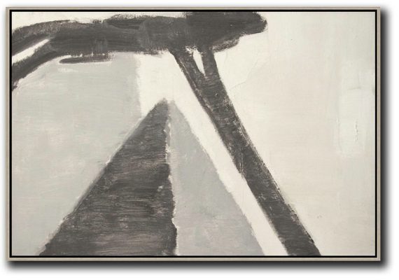 Lounge Room Decor,Oversized Horizontal Contemporary Art,Acrylic Painting On Canvas,Grey,Black,White.etc