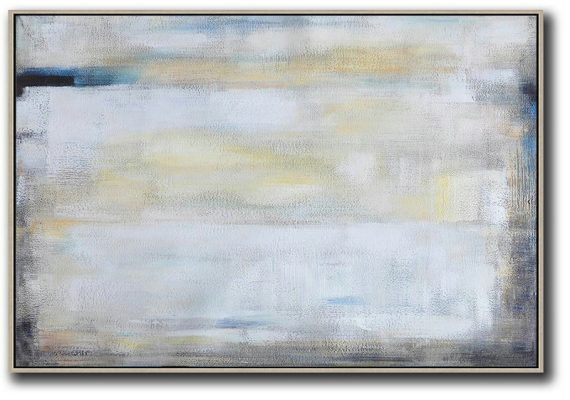 Huge Abstract Painting On Canvas,Oversized Horizontal Contemporary Art,Modern Wall Decor,White,Grey,Yellow.etc