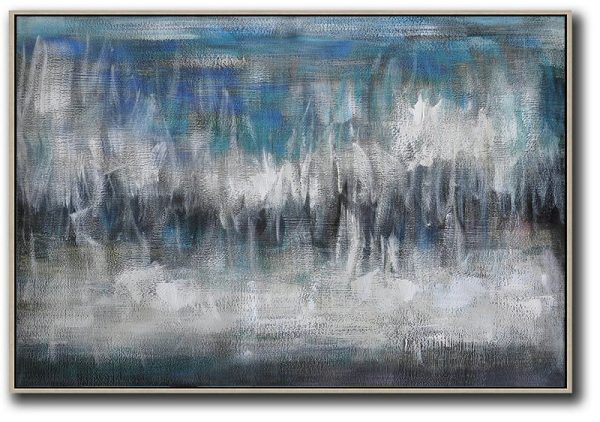 Extra Large Painting,Oversized Horizontal Contemporary Art,Large Canvas Art,Blue,Grey,Black,White.etc
