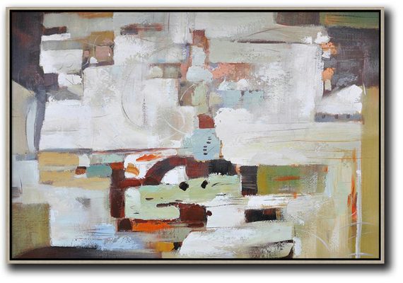 Original Abstract Art Paintings,Oversized Horizontal Contemporary Art,Hand Made Original Art,White,Grey,Dark Red.etc