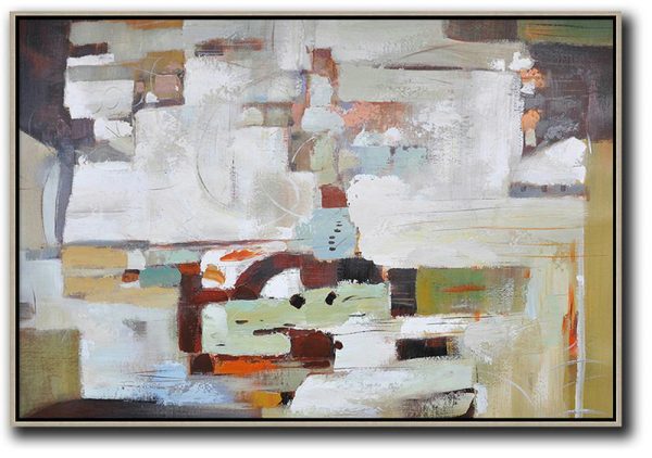 Original Abstract Art Paintings,Oversized Horizontal Contemporary Art,Hand Made Original Art,White,Grey,Dark Red.etc