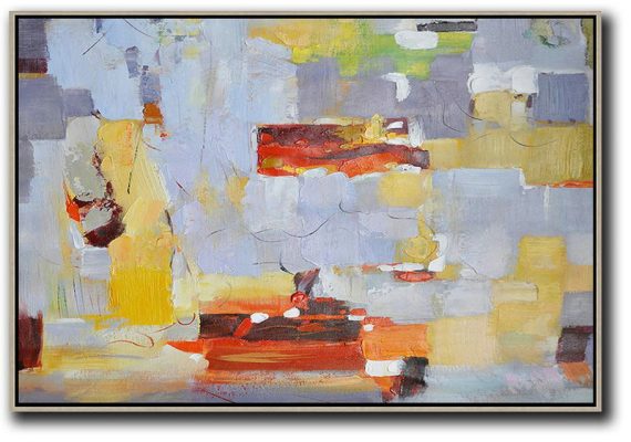 Large Abstract Art Handmade Painting,Oversized Horizontal Contemporary Art,Original Modern Art,Large Wall Art Handmade,Grey,Red,Yellow.etc
