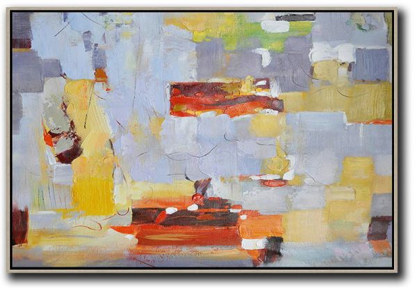 Large Abstract Art Handmade Painting,Oversized Horizontal Contemporary Art,Original Modern Art,Large Wall Art Handmade,Grey,Red,Yellow.etc
