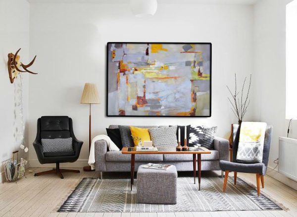 Large Abstract Art Handmade Painting,Oversized Horizontal Contemporary Art,Original Modern Art,Large Wall Art Handmade,Grey,Red,Yellow.etc - Image 3