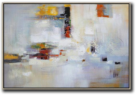 Large Modern Abstract Painting,Oversized Horizontal Contemporary Art,Large Contemporary Art Canvas Painting,White,Yellow,Red,Grey.etc