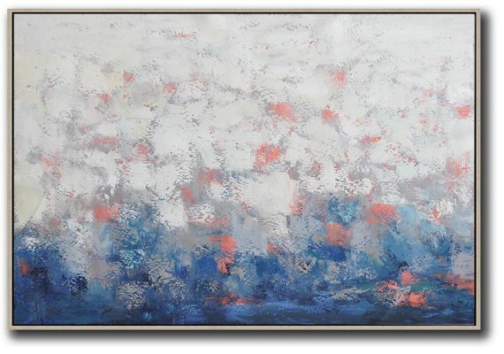 Custom Oil Painting,Oversized Horizontal Contemporary Art,Large Abstract Art Handmade Acrylic Painting,White,Grey,Blue.etc