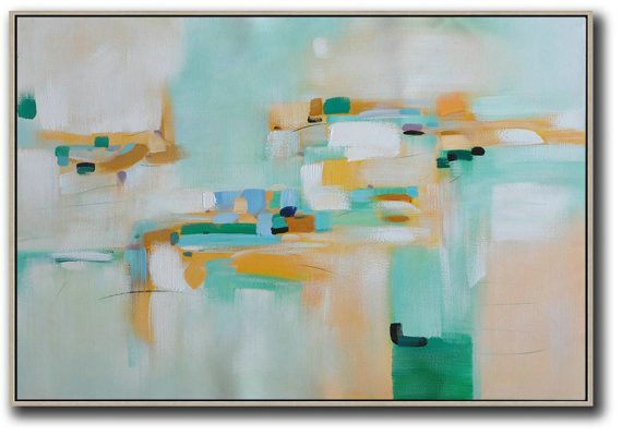 Large Contemporary Art Acrylic Painting,Oversized Horizontal Contemporary Art,Huge Canvas Art On Canvas,White,Yellow,Green.etc