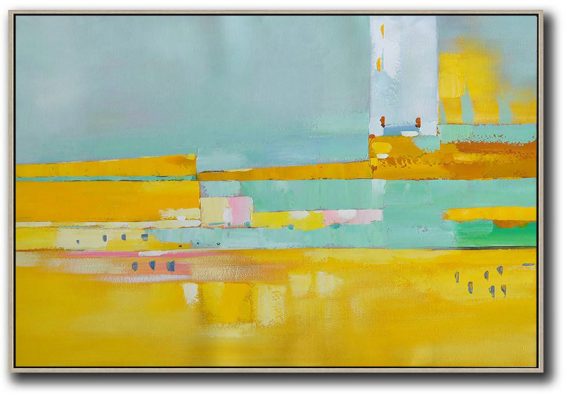 Large Abstract Art,Oversized Horizontal Contemporary Art,Extra Large Paintings,Yellow,White,Light Green,Pink.etc