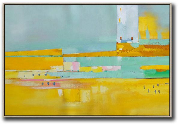 Large Abstract Art,Oversized Horizontal Contemporary Art,Extra Large Paintings,Yellow,White,Light Green,Pink.etc