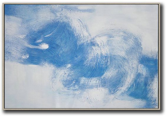 Extra Large Abstract Painting On Canvas,Oversized Horizontal Contemporary Art,Large Colorful Wall Art,Grey,Blue,White.etc