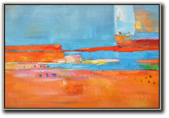 Multicolor Abstract Painting,Oversized Horizontal Contemporary Art,Hand Painted Abstract Art,Blue,Red,Orange.etc