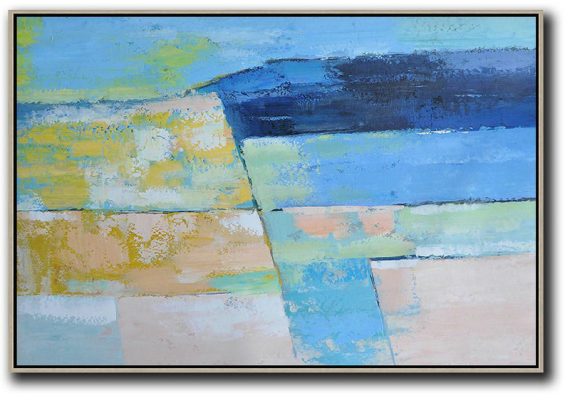 Hand Painted Extra Large Abstract Painting,Oversized Horizontal Contemporary Art,Original Abstract Painting Canvas Art,Blue,Dark Blue,Yellow,Nude.etc