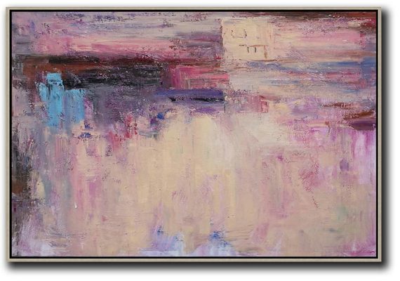 Handmade Painting Large Abstract Art,Oversized Horizontal Contemporary Art,Acrylic Painting On Canvas,Purple,Black,Blue,Light Blue.etc