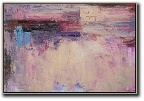 Handmade Painting Large Abstract Art,Oversized Horizontal Contemporary Art,Acrylic Painting On Canvas,Purple,Black,Blue,Light Blue.etc