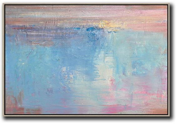 Huge Wall Decor,Oversized Horizontal Contemporary Art,Modern Art,Sky Blue,Pink,White.etc