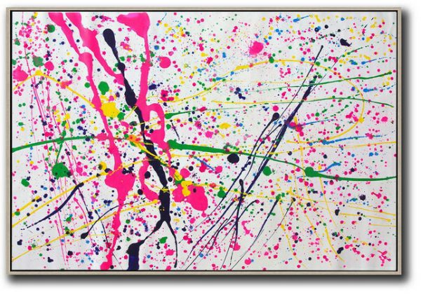 Contemporary Canvas Paintings,Oversized Horizontal Contemporary Art,Original Abstract Painting Canvas Art,Pink,White,Yellow,Green.etc
