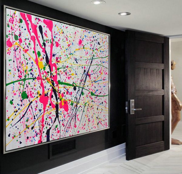 Contemporary Canvas Paintings,Oversized Horizontal Contemporary Art,Original Abstract Painting Canvas Art,Pink,White,Yellow,Green.etc - Image 2