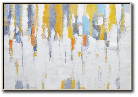 Oversized Canvas Art On Canvas,Oversized Horizontal Contemporary Art,Size Extra Large Abstract Art,White,Yellow,Purple Grey.etc