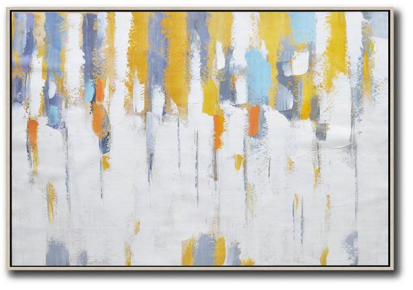 Oversized Canvas Art On Canvas,Oversized Horizontal Contemporary Art,Size Extra Large Abstract Art,White,Yellow,Purple Grey.etc