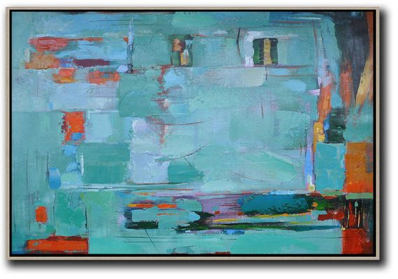 Large Abstract Art Handmade Oil Painting,Oversized Horizontal Contemporary Art,Hand-Painted Contemporary Art,Light Green,Orange,Purple.etc