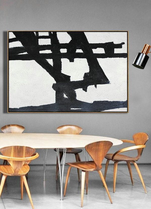 Hand Painted Original Art,Hand Painted Oversized Horizontal Minimal Art On Canvas, Black And White Minimalist Painting - Acrylic Painting Large Wall Art - Image 4