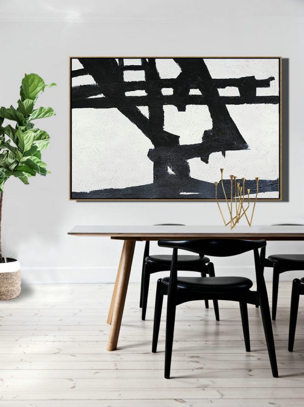 Hand Painted Original Art,Hand Painted Oversized Horizontal Minimal Art On Canvas, Black And White Minimalist Painting - Acrylic Painting Large Wall Art - Image 5