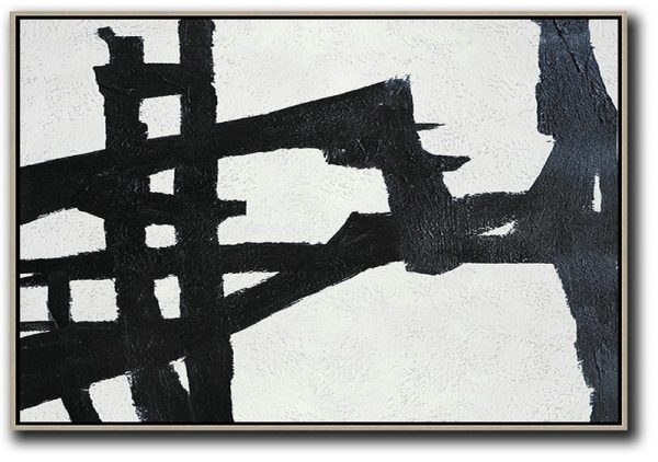 Modern Art Abstract Painting,Hand Painted Oversized Horizontal Minimal Art On Canvas, Black And White Minimalist Painting - Huge Abstract Canvas Art