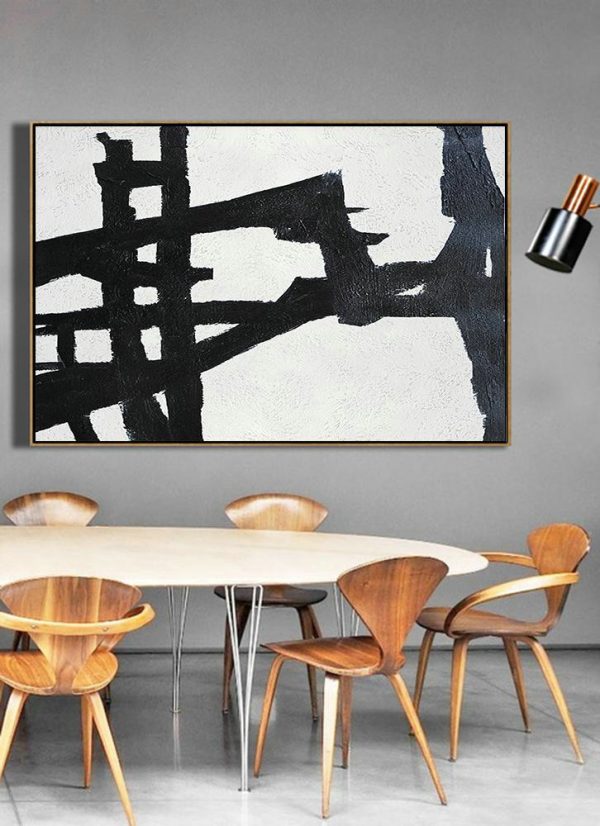 Modern Art Abstract Painting,Hand Painted Oversized Horizontal Minimal Art On Canvas, Black And White Minimalist Painting - Huge Abstract Canvas Art - Image 3