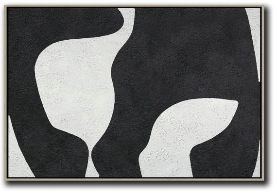 Oversized Custom Canvas Art,Hand Painted Oversized Horizontal Minimal Art On Canvas, Black And White Minimalist Painting - Modern Art