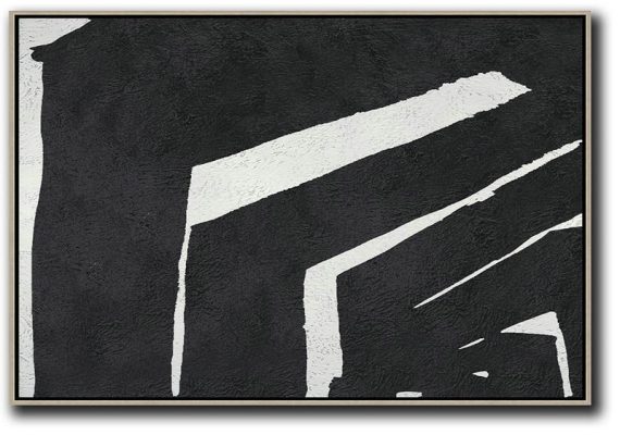 Large Canvas Wall Art For Sale,Hand Painted Oversized Horizontal Minimal Art On Canvas, Black And White Minimalist Painting - Contemporary Art Acrylic Painting