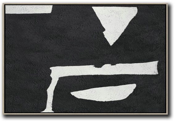 Extra Large Artwork,Hand Painted Oversized Horizontal Minimal Art On Canvas, Black And White Minimalist Painting - Large Abstract Wall Art
