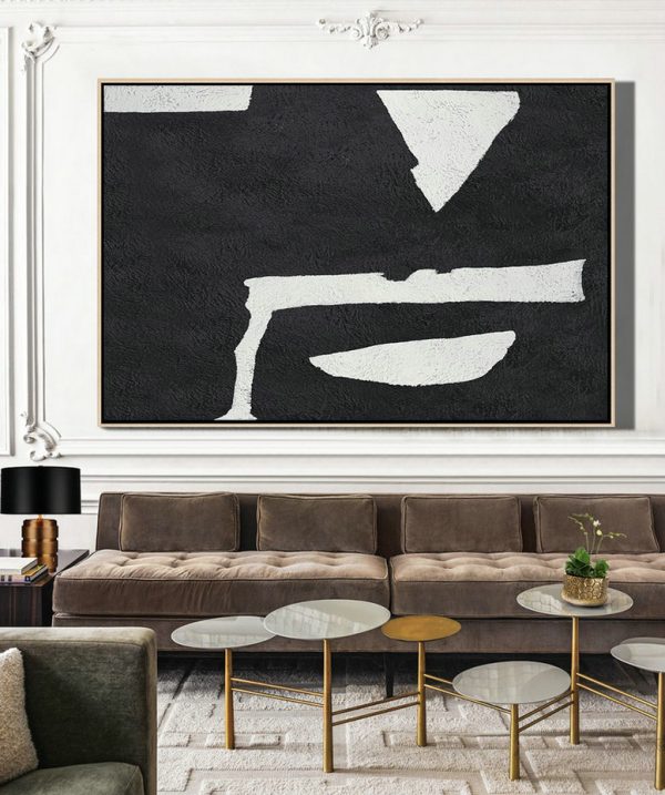 Extra Large Artwork,Hand Painted Oversized Horizontal Minimal Art On Canvas, Black And White Minimalist Painting - Large Abstract Wall Art - Image 3