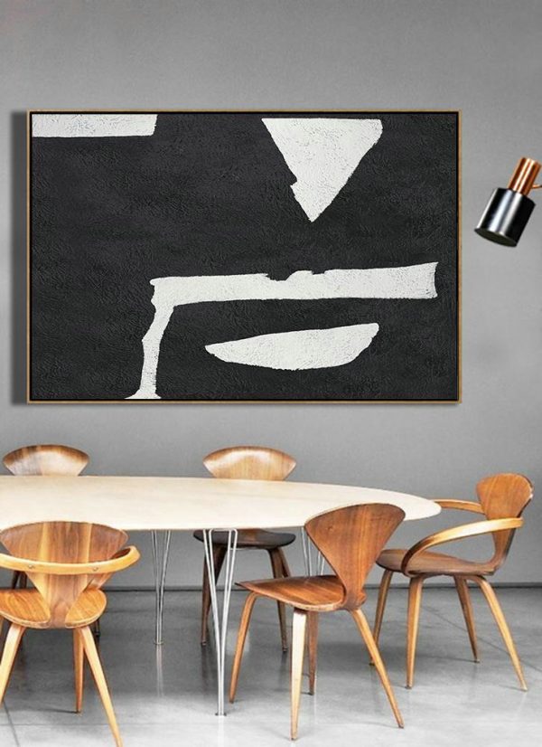 Extra Large Artwork,Hand Painted Oversized Horizontal Minimal Art On Canvas, Black And White Minimalist Painting - Large Abstract Wall Art - Image 4
