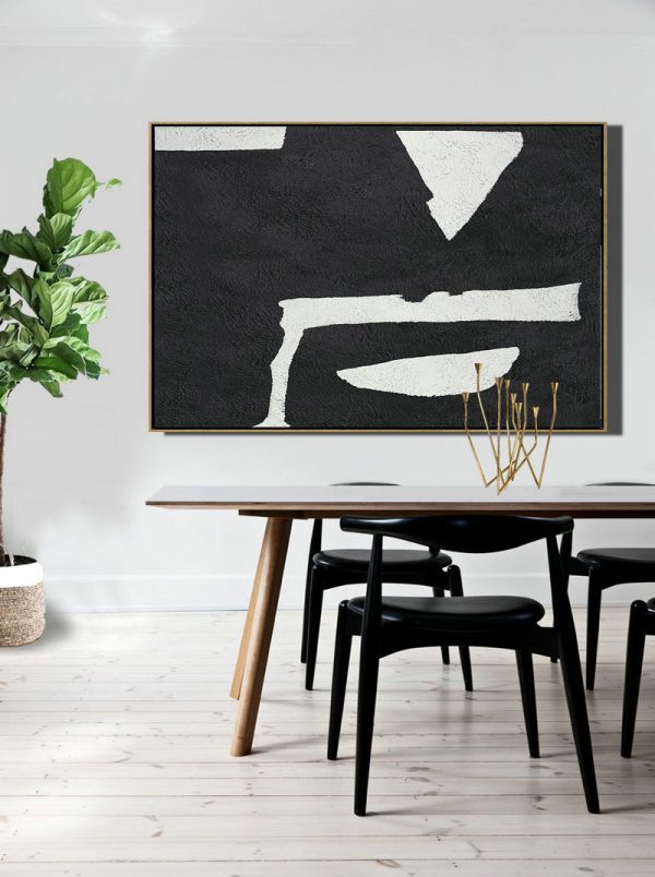 Extra Large Artwork,Hand Painted Oversized Horizontal Minimal Art On Canvas, Black And White Minimalist Painting - Large Abstract Wall Art - Image 5