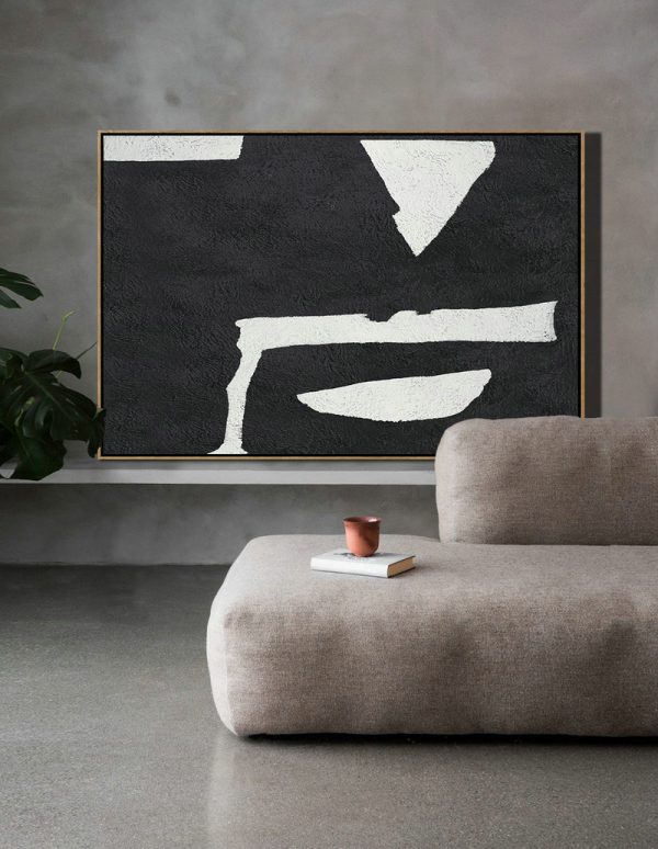 Extra Large Artwork,Hand Painted Oversized Horizontal Minimal Art On Canvas, Black And White Minimalist Painting - Large Abstract Wall Art - Image 6