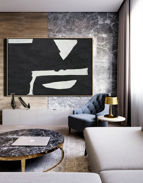 Extra Large Artwork,Hand Painted Oversized Horizontal Minimal Art On Canvas, Black And White Minimalist Painting - Large Abstract Wall Art - Image 7