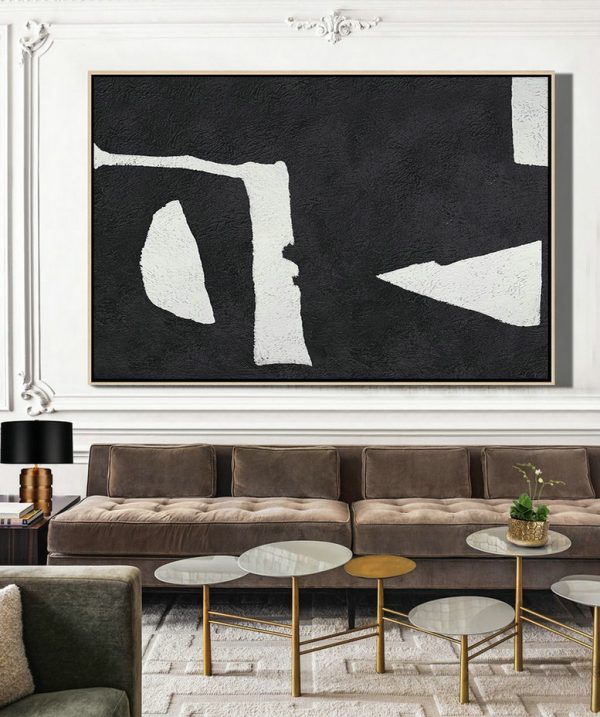 Large Wall Canvas,Hand Painted Oversized Horizontal Minimal Art On Canvas, Black And White Minimalist Painting - Modern Canvas Art - Image 3