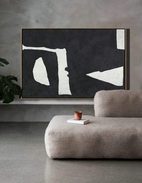 Large Wall Canvas,Hand Painted Oversized Horizontal Minimal Art On Canvas, Black And White Minimalist Painting - Modern Canvas Art - Image 6