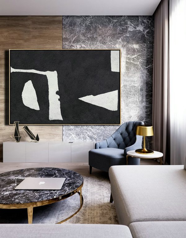 Large Wall Canvas,Hand Painted Oversized Horizontal Minimal Art On Canvas, Black And White Minimalist Painting - Modern Canvas Art - Image 7