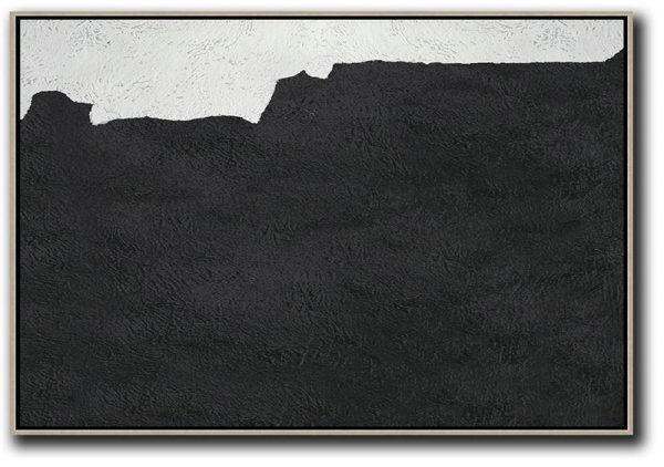 Large Canvas Wall Art For Sale,Hand Painted Oversized Horizontal Minimal Art On Canvas, Black And White Minimalist Painting - Canvas Artwork For Sale