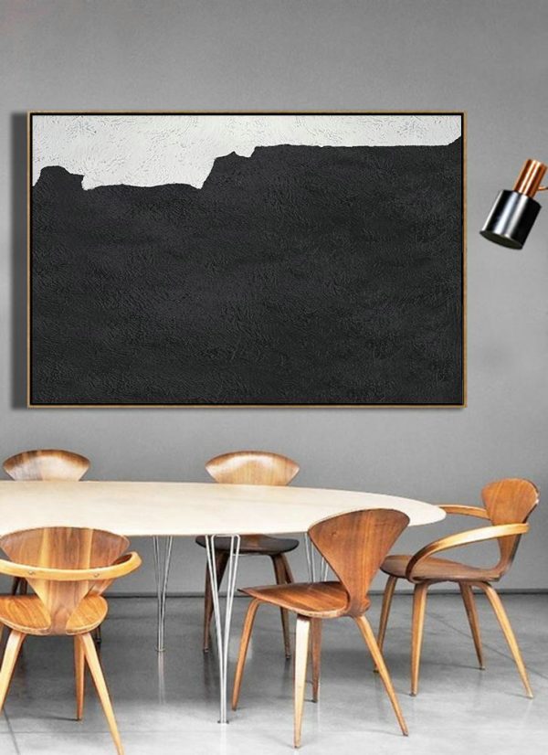 Large Canvas Wall Art For Sale,Hand Painted Oversized Horizontal Minimal Art On Canvas, Black And White Minimalist Painting - Canvas Artwork For Sale - Image 4
