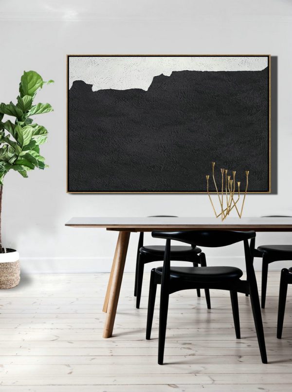 Large Canvas Wall Art For Sale,Hand Painted Oversized Horizontal Minimal Art On Canvas, Black And White Minimalist Painting - Canvas Artwork For Sale - Image 5
