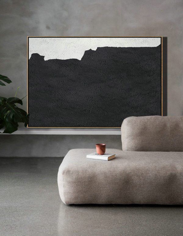 Large Canvas Wall Art For Sale,Hand Painted Oversized Horizontal Minimal Art On Canvas, Black And White Minimalist Painting - Canvas Artwork For Sale - Image 6